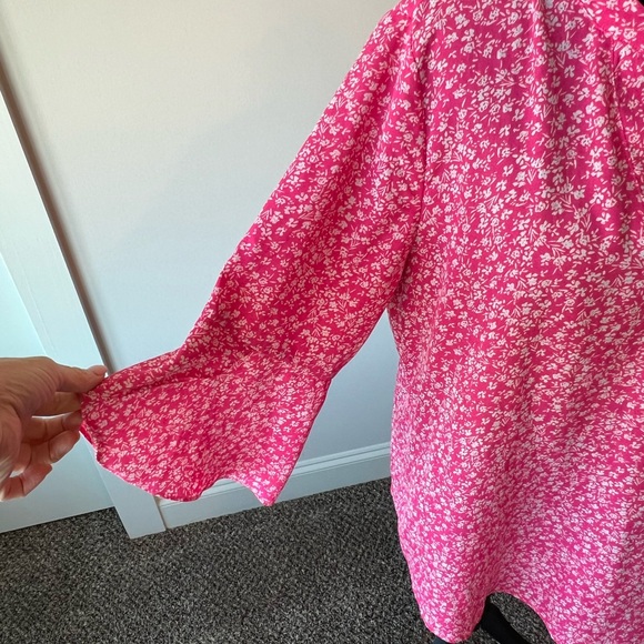 Gaharu Women's Ditsy Floral Top V Neck Chiffon Blouse 3/4 Sleeve Pink Large - Picture 6 of 11